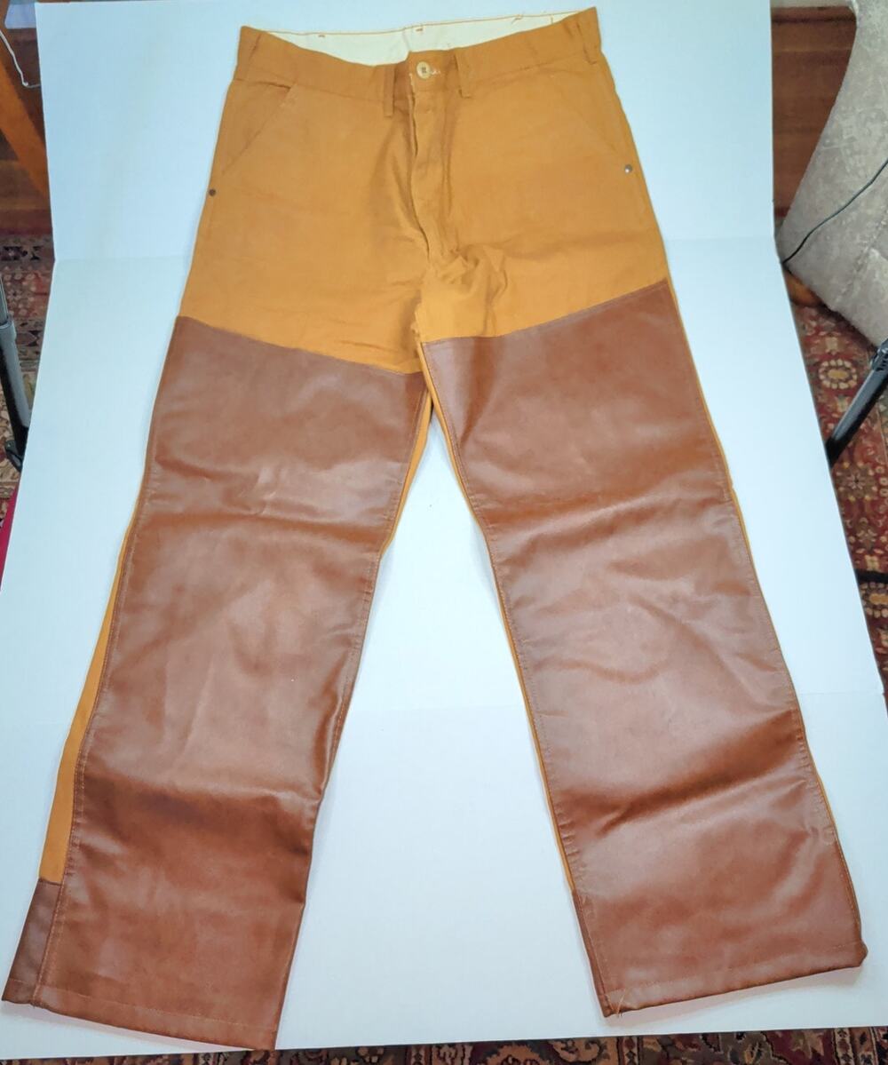 VTG Men's SafTBak Sz 38 x 34 Brush Guard Leather Front Canvas Hunting Pants USA
